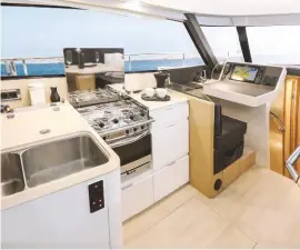  ??  ?? Bright and airy in the galley and full visibility from the chart table