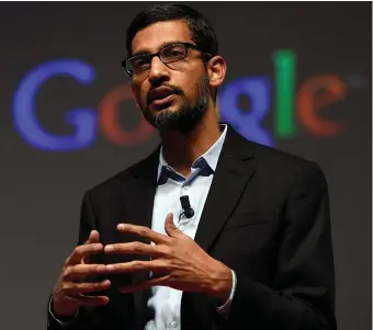  ??  ?? Google CEO Sundar Pichai – publishers have objected to the company’s stance on GDPR