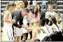  ?? MARK HUMPHREY ENTERPRISE-LEADER ?? Sarah James Stone, shown standing to the immediate right of Prairie Grove coach Kevin Froud, is the Enterprise-Leader’sFemale Athlete of the Year for school year 2017-2018 at Prairie Grove. SJ, as she is known, helped the Lady Tigers compete for seeding position in the district tournament. Following a 55-46 defeat at Gentry on Jan. 19, Froud applauded the Lady Tigers as they rebounded by upsetting Gravette, 54-52, at home Jan. 23.