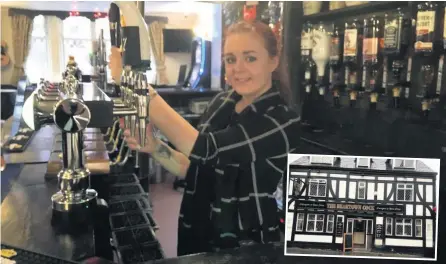  ??  ?? EXCITED: Maddie Walker behind the bar at the Beartown Cock in Congleton, inset.