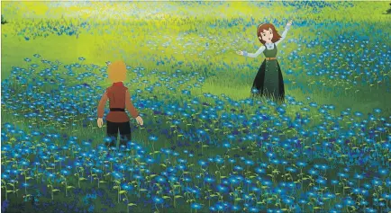  ??  ?? Melody and Leif in the field of blue daisies.