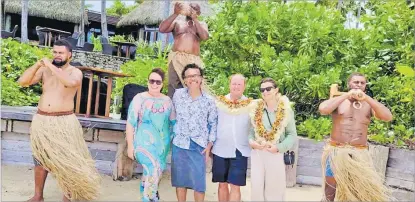  ?? Picture: AHURA RESORTS/ SUPPLIED ?? Ahura Resorts owners Tony Whitton and his wife Brigid (green) with their newly-appointed group general manager Bradley Calder (second left) and his wife Agnieszka on Malolo Island.