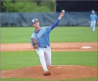  ?? Steven Eckhoff ?? Armuchee’s Blake Mathis delivers a pitch to the plate during Game 1 of Friday’s doublehead­er against Mt. Zion.