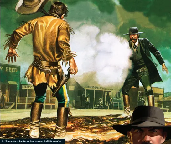  ??  ?? En illustrati­on av hur Wyatt Earp vann en duell i Dodge City.