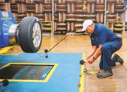  ?? COURTESY OF GOODYEAR ?? Sandia National Laboratori­es and the Goodyear Tire & Rubber Co. developed a virtual way to test how noisy a tire will be on the road before any physical testing.