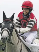  ?? BY BETSY BURKE PARKER ?? Amateur jockey (and beauty pageant winner) Mell Boucher was all smiles a er the first of her two victories at Saturday’s Old Dominion races at Ben Venue.