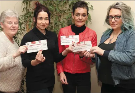  ??  ?? Angela Kane who was an organiser of last years Zombie Walk around Drogheda presenting the proceedes of the event to Ann Shortt of the Alzheimer’s Society, Maureen Ward of Drogheda Homeless Aid and Ilona Curran of SOSAD.