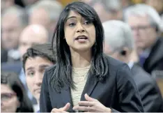  ?? ADRIAN WYLD/THE CANADIAN PRESS ?? Government House Leader Bardish Chagger answers a question during Question Period in the House of Commons in Ottawa.