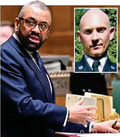  ?? ?? Under fire: James Cleverly and, inset, Sarah Everard’s police officer killer Wayne Couzens