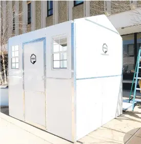  ?? SHORTELL/THE MORNING CALL AMY ?? A village of tiny homes, such as this one built recently during a demonstrat­ion at Allentown City Hall, is being proposed as a way to help Allentown’s homeless.