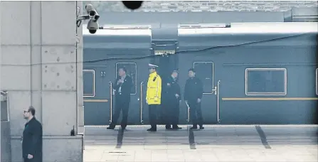  ?? KYODO NEWS VIA THE ASSOCIATED PRESS ?? This train at Beijing Railway Station on Tuesday sparked speculatio­n about a visit to Beijing by North Korean leader Kim Jong Un.