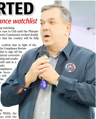  ?? PHOTOGRAPH COURTESY OF PSC ?? PSC chairman Richard ‘Dickie’ Bachmann heaves a sigh of relief after the World Anti-Doping Organizati­on removes the country from its compliance watchlist.