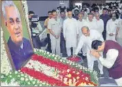  ?? PTI ?? ▪ Gujarat chief minister Vijay Rupani pays tribute to former prime minister Atal Bihari Vajpayee at an all party condolence meeting organized, in Ahmedabad on Tuesday.