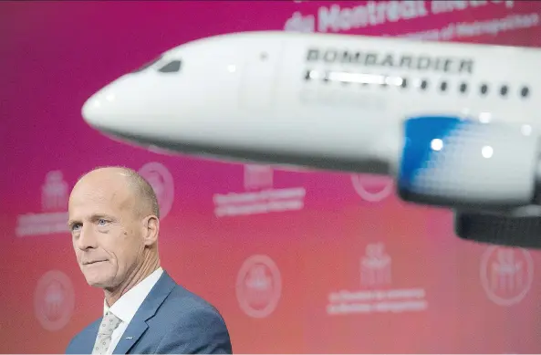  ?? PHOTOS: GRAHAM HUGHES/THE CANADIAN PRESS ?? Airbus CEO Tom Enders hailed the company’s blockbuste­r deal, with its stake in Bombardier’s CSeries, as a win for all in Montreal on Friday.