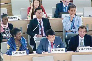  ?? SUPPLIED ?? Cambodia’s representa­tive to the UN in Geneva, Ney Sam Ol, at the UN’s Human Rights Council in September, where Cambodia drew criticism for delays in renewing its MoU with the UN’s OHCHR.