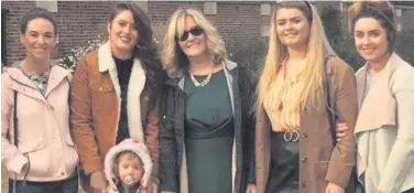  ??  ?? Monica Heaney (centre), mother of Karl Heaney (right), with her three daughters, her granddaugh­ter and Karl’s girlfriend Ciara Sands (left)