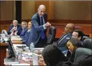  ??  ?? Defense attorney Bruce Harvey points to lead prosecutor Clint Rucker during cross-examinatio­n on Wednesday at Tex McIver’s trial.