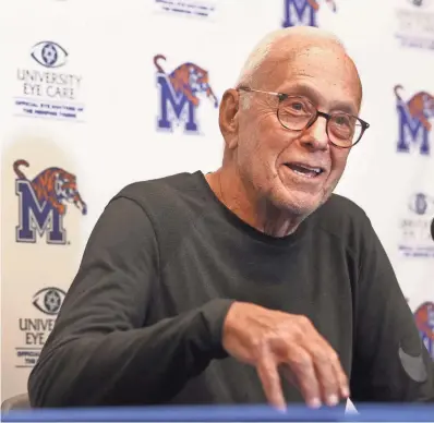  ?? JOE RONDONE/THE COMMERCIAL APPEAL ?? Memphis Tigers Assistant Larry Brown is introduced to the media during a press conference at the Laurie Walton Family Basketball Center on Monday, July 12, 2021.