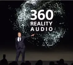  ??  ?? ▲ Rob Stringer, CEO of Sony Music Entertainm­ent, presents 360 Reality Audio at CES in Las Vegas.