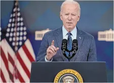  ?? EVAN VUCCI THE ASSOCIATED PRESS ?? U.S. President Joe Biden speaks about the Chinese surveillan­ce balloon and other unidentifi­ed objects shot down by the U.S. military on Thursday in Washington.