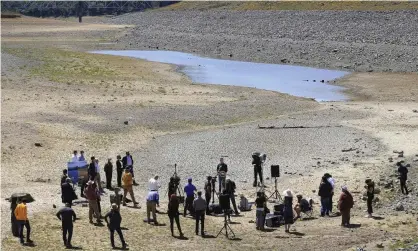  ??  ?? In April, California Gov. Gavin Newsom held a news conference in the parched basin of Lake Mendocino, where he announced a drought emergency for Mendocino and Sonoma counties. On July 8, Newsom added nine more counties to the state’s emergency proclamati­on. Photograph: Kent Porter/AP