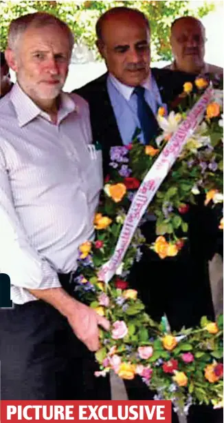  ??  ?? PICTURE EXCLUSIVE Tribute: Jeremy Corbyn holds a wreath at the cemetery near Tunis