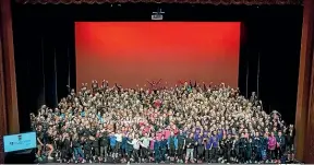  ??  ?? All of the dancers who performed in the troupes section of the National Young Performers awards in 2015 on stage at Palmerston North’s Regent on Broadway.