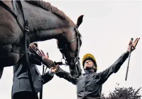  ??  ?? Take a bow: Frankie Dettori and Stradivari­us after winning the Matchbook Yorkshire Cup at York last month