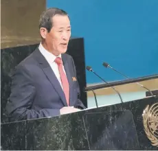  ?? — AFP photo ?? Kim Song addresses the 77th session of the United Nations General Assembly at UN headquarte­rs in New York City.