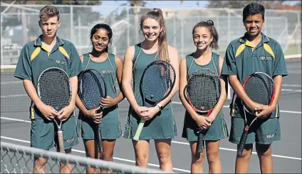  ?? Picture: MARK ANDREWS ?? CREAM OF THE CROP: Young tennis stars, from left, Joseph Townes, Devina Pillay, Dayna Philips, Erin Peters and Nikhil Naidoo stand at the ready to deliver at Selborne Park in East London