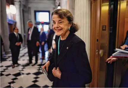  ?? Chip Somodevill­a/Getty Images ?? Sen. Dianne Feinstein deserves better than being hunted through the halls of Congress and exploited for clicks.