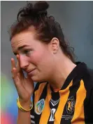  ??  ?? Denise Gaule of Kilkenny can’t hide her disappoint­ment after yesterday’s game