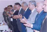 ?? —AFP ?? ADEN: Members of Yemen’s separatist Southern Transition­al Council (STC) recite a prayer at the start of a meeting of the council in the southweste­rn coastal city of Aden, on Monday.