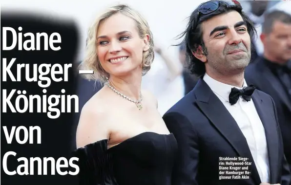  ??  ?? Strahlende Siegerin: Hollywood-Star Diane Kruger und der Hamburger Regisseur Fatih Akin