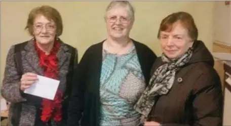  ??  ?? Star and Crescent Bridge Club President Laura Burke Presenting a Cheque for €2,650 to Irene McMahon and Margaret Ahern From Drogheda Hospice Home Care from their recent Bridge Charity Night