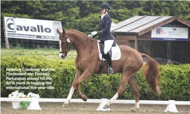  ??  ?? Rebecca Cowderoy and the Floriscoun­t son Fosshey Fortunatus almost hit the 80% mark in topping the internatio­nal five-year-olds