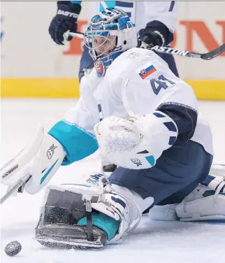  ?? FRANK GUNN/THE CANADIAN PRESS ?? Europe goalie Jaroslav Halak, seen making a save against Sweden in the semifinal, led the Canadiens to the 2010 Eastern Conference final as Carey Price watched as his backup.