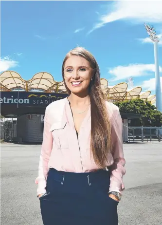  ?? Picture: GLENN HAMPSON ?? New Gaven MP Meaghan Scanlon at the Metricon Stadium yesterday.