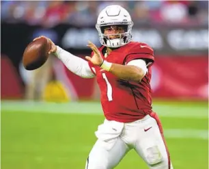  ?? JOHN MCCOY AP ?? Cardinals quarterbac­k Kyler Murray relishes his first crack at the playoffs Monday vs. Rams.