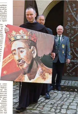  ??  ?? Der Gehülfe ist zur Michaelswa­llfahrt draußen mit dabei. Bruder Johannes, Stephan Thon und Lutz Beuleke sind gespannt auf die Premiere. Fotos: Eckhard Jüngel ()