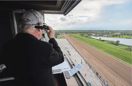  ?? JULIE JOCSAK THE ST. CATHARINES STANDARD ?? A Fort Erie Race Track announcer calls the shots during a day of racing on Tuesday. The site is listed for sale.