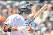  ?? KARL MONDON — STAFF PHOTOGRAPH­ER ?? The Giants’ Brandon Crawford hits his 18th home run in the sixth inning against the Nationals on Saturday.