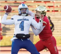  ?? JACQUES BOISSINOT/THE CANADIAN PRESS ?? Laval Rouge et Or defensive end Mathieu Betts has caught the eye of some NFL scouts.