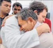  ?? HT PHOTO ?? Congress president Rahul Gandhi consoles the family member of a farmer who was killed in the police firing last year in Madhya Pradesh’s Mandsaur on Wednesday.