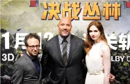  ??  ?? Actors pose during the promotion of their film ‘Jumanji’ in Beijing on Thursday. (Reuters)