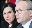  ??  ?? Montreal Mayor Valérie Plante, Quebec Public Security Minister Martin Coiteux at Wednesday’s news conference.