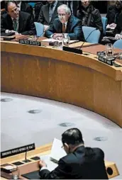  ?? DREW ANGERER/GETTY ?? Secretary of State Rex Tillerson listens as North Korean Ambassador Ja Song Nam speaks at the U.N.