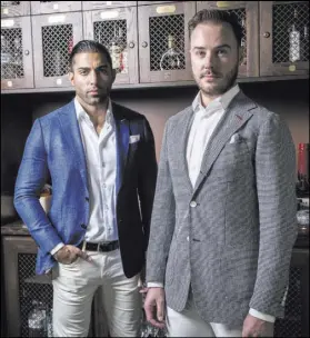 Jason Craig, from left, Brent Marks and Jai Shaun White model sport coats  from Stitched's XXXX Collection Black Label at Beauty and Essex for a  recent lookbook. Shane O'Neal.