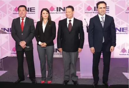  ?? JORGE SÁNCHEZ ?? Los candidatos al Senado en Hidalgo, al finalizar el primero de tres encuentros que se pactaron.