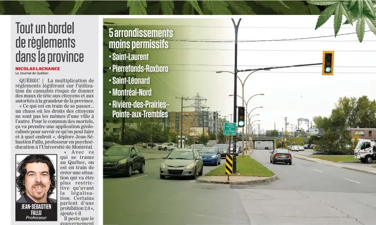  ?? PHOTO AGENCE QMI, SÉBASTIEN ST-JEAN ?? Fumer du cannabis sur le trottoir de gauche, dans l’arrondisse­ment Ahuntsic, sera permis. Mais traverser ce boulevard Laurentien pour finir son joint sur le trottoir de droite, dans l’arrondisse­ment Saint-Laurent, placera le citoyen montréalai­s en infraction.